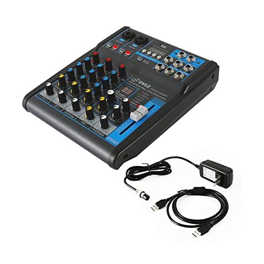 Pyle Professional Audio Mixer Sound Board Console System - Interface 4 Channel Digital USB Bluetooth MP3 Computer Input 48V Phantom Power Stereo DJ Studio Streaming FX 16-Bit DSP processor - PMXU43BT