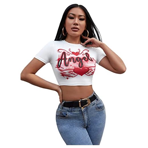SOLY HUX Women's Graphic Tees Y2k Crop Top Short Sleeve T Shirt Tee Summer Tops White M