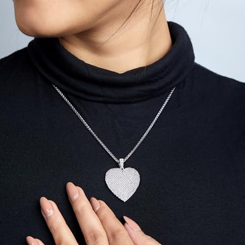 Moissanite Iced Out Heart Pendant Necklace 925 Sterling Silver Icy Bling Heart Locket with Chain Hip Hop Jewelry Promise Romantic Gift for Loved One3