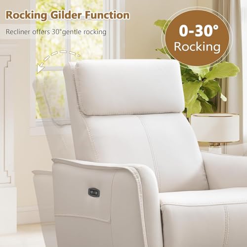 Image of HAOMARKETS Electric Swivel Rocker Recliner Chair Set of 2, Power Faux Leather Glider Rocking Recliners for Adults,360 Swivel Nursery Reclining Sofa with USB Charging Port, White