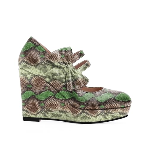 Women's Bow Closed Toe Hook Loop Platform High Heel Wedges Sandals Comfortable Mary Janes Pumps4