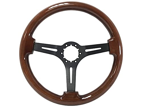 VSW S6 Wood Steering Wheel, Mahogany 6 Bolt Black Slotted 3-Spoke ST3027