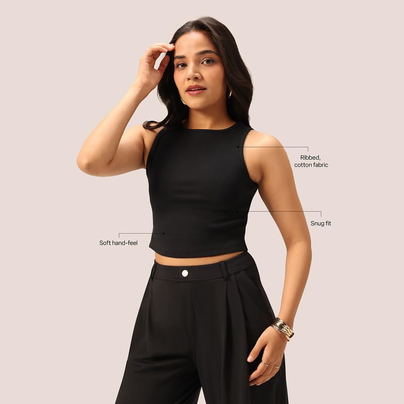 Image of BlissClub Womens Blissentials Crop Tank, Stretchy Fabric, Tailored Comfortable Fit, Everyday Essential