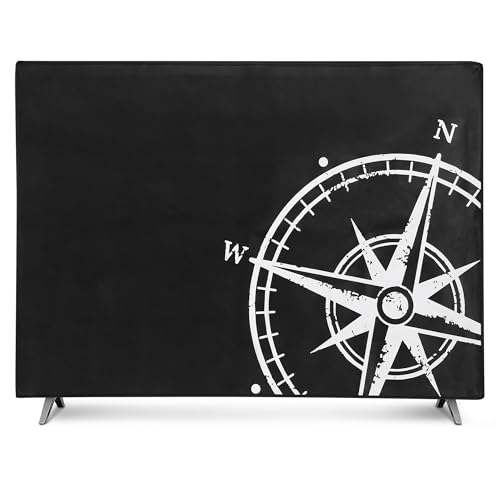 kwmobile 24 TV Hülle - Indoor Fernseher Bildschirmschutz Abdeckung - TV Bildschirm Staubschutzhülle - Kompass Vintage Weiß Schwarz