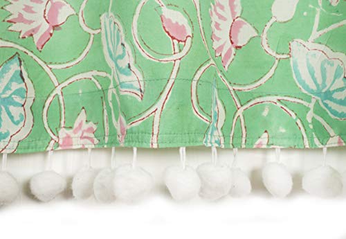 Image of Ravaiyaa - Attitude is everything Hand Block Floral Printed Cotton Short Drapery Valance Half Window Curtain (Green, 40 X 18 Inch)