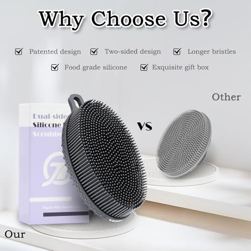 FREATECH Silicone Body Scrubber Gentle Exfoliating Bath Shower Body Cleansing Brush, More Hygienic Than Loofah, Easy to Clean and Durable, for Men Women Kids, Sensitive Skin, Black - Image 3