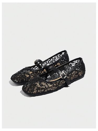 MakeMeChic Women's Lace Mesh Ballet Flats Shoes Square Closed Toe Mary Jane Shoes Breathable Summer Flats3
