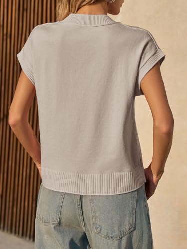 Image of Saodimallsu Womens Cap Sleeve Sweater Vest Crew Neck Casual Lightweight Knit Summer Short Sweaters Pullover Tank Tops Khaki