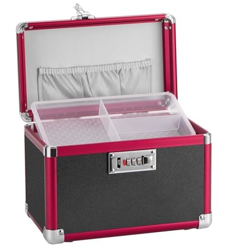 Medication Lock Box, 10x6x6.7 Inch Aluminum Alloy Medication Safe, First Aid Box with Detachable Tray & Travel Pouch, Childproof & Privacy Medicine Box for Home, Travel, Dorm (Black) Black S