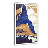 QIENAZIO Impression sur toile vintage San Martino Di Castrozza, Dolomites - Décoration murale pour chambre à coucher, bureau, cuisine - 30 x 45 cm