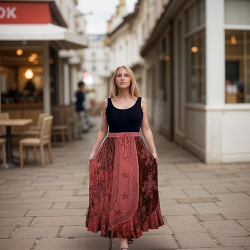 Agan Traders Women's 2025 Summer Winter Rayon Velvet Vintage Boho Embroidered High Waist Maxi Skirt - Long Skirts for Women3