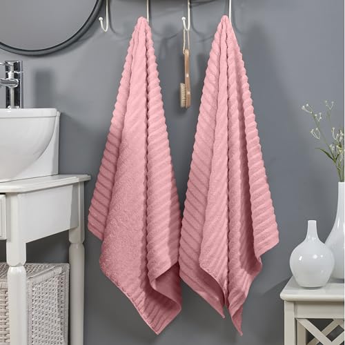 Image of Elegant Comfort 100% Turkish Cotton Corduroy Ribbed Luxury Soft 2 Pack Bath Towels 27 x 54 Inch - Ultra Plush, Absorbent, Quick Dry, Hotel Spa Quality Towels for Bathroom Essentials, Dusty Rose