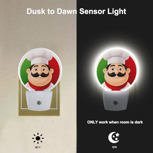 Image of EKOBLA Italian Chef Night Light, Cute Cartoon Chef Night Lights Plug Into Wall with Auto Sensor for Holiday Gifts