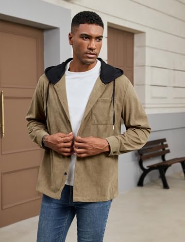 ZAFUL Men's Hooded Flannel Shirts Long Sleeve Casual Fashion Button Shirts Loose Drawstring Shacket for Spring Autumn3