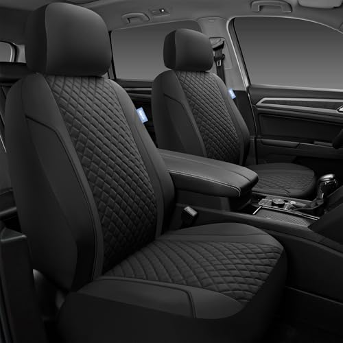 Skechers Seat Covers Contour Foam Cozy Fit Leather Car Seat Covers Car Seat Covers Front Seats Airbag Compatible Universal Automotive Comfort for Most Cars Vans Trucks SUV Black