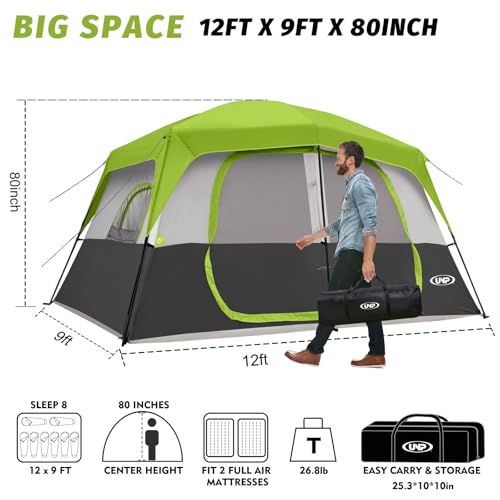 Image of UNP 2 /4 /6 /8 Person Tent, Portable Cabin Tent, Camping Tent 4-Person Easy Set Up, Waterproof with Top Rainfly for Outdoor Camping /Hiking