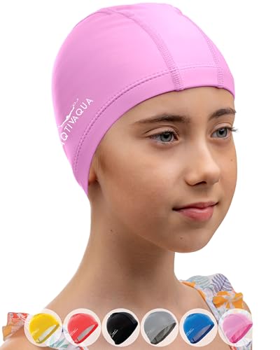 AqtivAqua Badekappe für Kleinkinder & Vorschulkinder (1-5 Jahre) Schwimmkappe für kleine Jungen und Mädchen (Rosa Farbe, Kleinkindgröße)