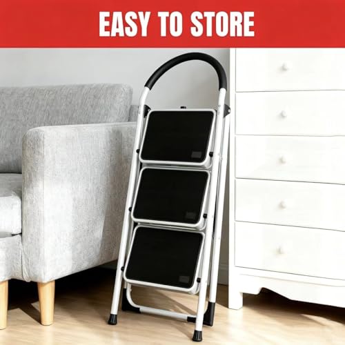 Image of Torin 3 Step Ladder, Folding Lightweight Step Stool with Anti-Slip Pedal & Comfortable Handle, for Home, Garden, Household, Offices, 400lbs Capacity