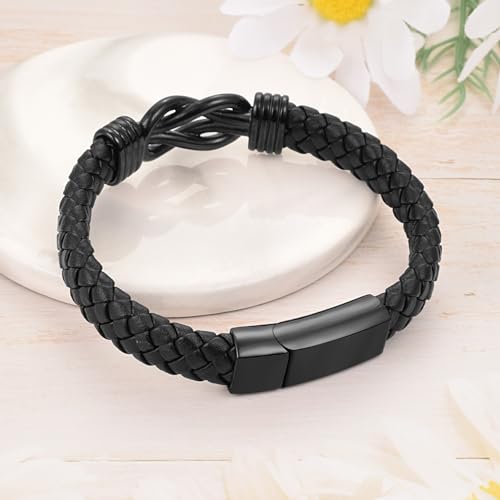abooxiu Urn Bracelet for Ashes Leather Cremation Bracelet for Human Ashes Stainless Steel Ash Bracelets Memorial Cremation Jewelry Keepsake Bangle for Men3
