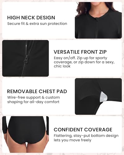 Image of Century Star UPF 50+ Long Sleeve Swimsuits for Women Bathing Suit Rash Guard Surfing Modest One Piece High Neck Swimwear