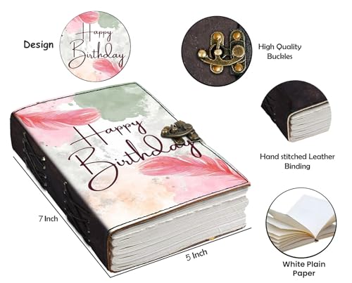 Image of DI-KRAFT Customize Diary with Name with Happy Birthday Print | Customized Leather Writing Diary Unruled White Paper Journal Personal Notepad Sheets Daily Planner for Gifting (Pattern 4)