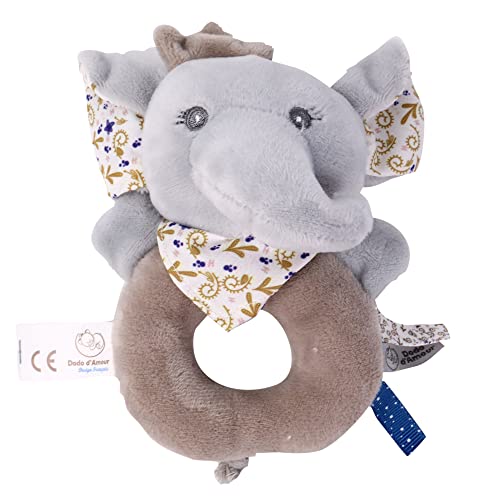Dodo d'AMOUR - Schüttel-Plüschtier - Elefant - 032291 - Beige - Fleece - Geburt - Plüsch - Baby - Beruhigend - Weich - Waschbar - 13 cm x 10 cm - Ab 0 Monaten
