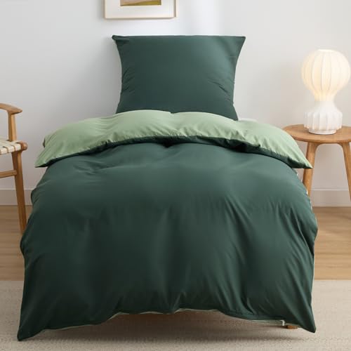 BEDSURE Bettwäsche 135x200 2teilig Salbeigrün/Dunkelgrün - Bettwäsche-Sets Bettbezug 135 x 200 cm mit 1 Kissenbezug 80x80 cm, Oeko-TEX...