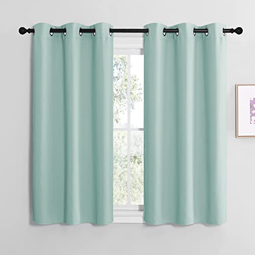Image of NICETOWN Aqua Blue Room Darkening Curtains for Kitchen, Window Treatment Thermal Insulated Solid Grommet Room Darkening Curtains /Drapes for Bedroom (Set of 2, 42 inches Wide by 50 inches Long)