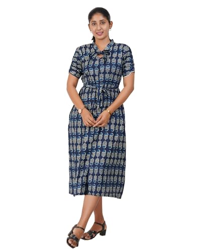 Image of MENMAII Women's [L-4XL] Full Open /Front Buttoned [a Kind of Adaptive Clothing] Multipurpose Nighty for Maternity /Pregnancy /Elderly /Patient /Feeding /Hospital Purpose Nighty Calf Length
