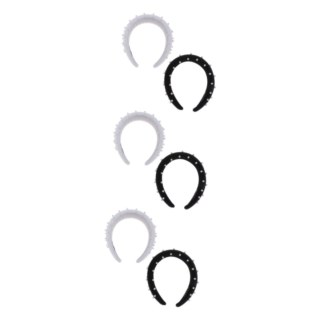 FRCOLOR 6pièces Bandeau Éponge Flannelette Avec Perles De Noir Et Blanc Accessoire De Coiffure Élégant Pour Fêtes Et Séances Photo