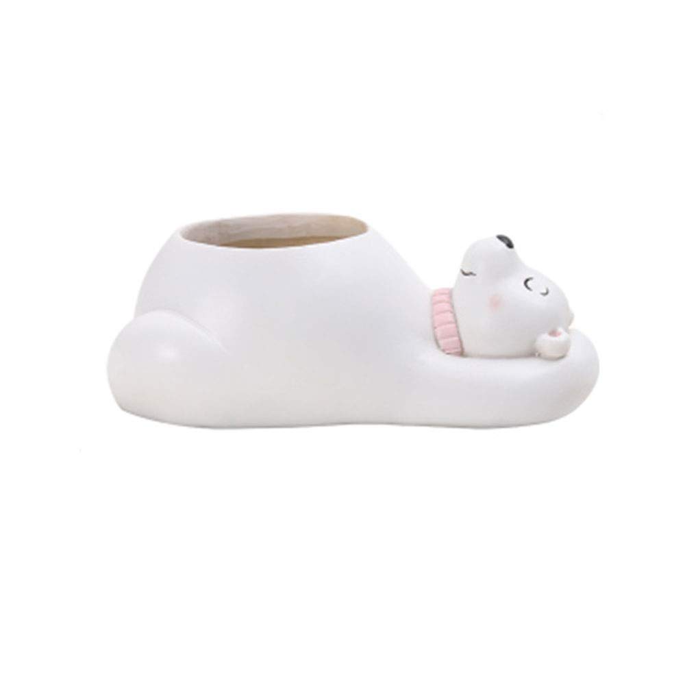 Bcaer Creative White Animal Lovely Resin Flower Pot Succulents Cactus Landscape Polar Bear Plant Pot Extremely Bear Succulent Flowerpot Office Desk Decoration Potted Resin Ornaments Office Windowsill