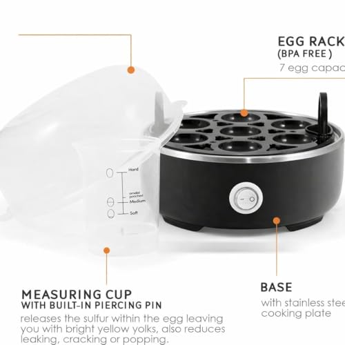 Image of Automatic Electric Egg Boiler | 350 Watt | Boils Upto 7 Eggs | 3 Boiling Modes | Overheat Protection | Stainless Steel Heating Plate, Measuring Cup | 75ml | 1 YEAR WARRANTY (BLACK)