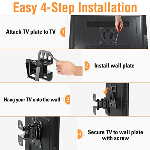 Elived Tv Wall Mount Small Monitor Mount Bracket With Adjustable Tilt Swivel For Most 13-30 Inch Led Lcd Oled Tvs, Single Stud Perfect Center Design, Vesa Size Up To 100X100Mm And Holds Up To 33 Lbs #TOP3