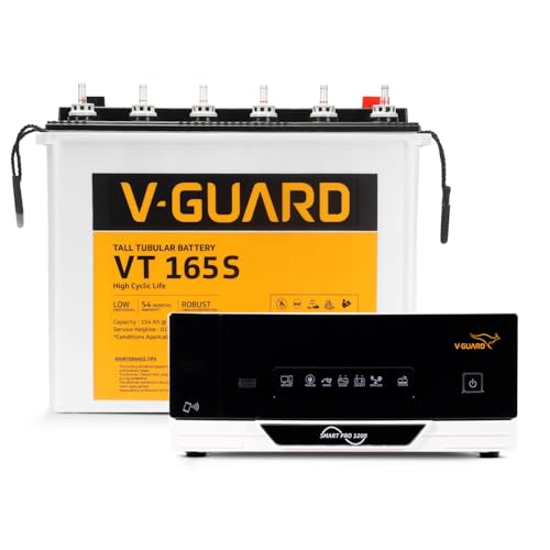 Image of V - Guard Smart Inverter & Battery Combo (Smart Pro 1200 Digital Sine Inverter, VT 165S (154 Ah Tall Tubular Battery)) for Home, Office & Shops