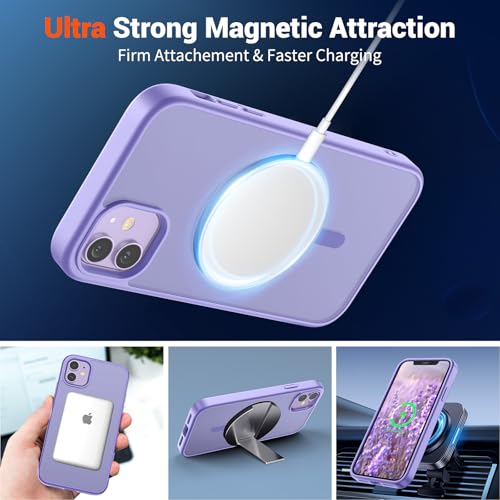 Image of SUPFINE Magnetic for iPhone 12 Mini Case & iPhone 13 Mini Case (Compatible with MagSafe) (Military Grade Drop Protection) Slim Translucent Matte Shockproof Phone Cover,Purple | Magnetic, Slim, Translucent, Matte
