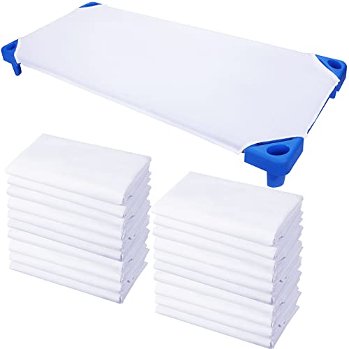 Macarrie 20 Pcs Cot Sheets for Daycare Standard Size Bulk - Fits 23' x 51' Cot, Pure Cotton Soft Breathable Fitted Nap Mat Sheet Daycare Essentials for Toddler Preschool Boys Girls(Classic Style)