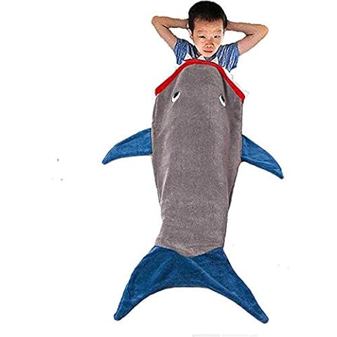 Askdasu Kinder-Schlafsack, Samt, Cartoon-Hai-Motiv, für Jungen und Mädchen Cover