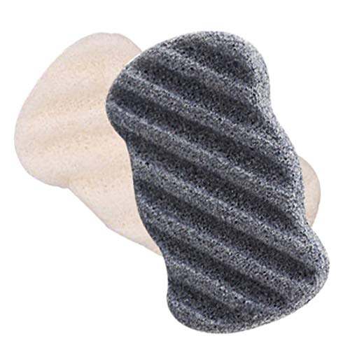 ESMOSEN 2PCS Natural Konjac Body Sponges for Gentle Body Cleansing and Exfoliation, Ribbed Sponges Daily Detoxifying Shower Bath Sponge