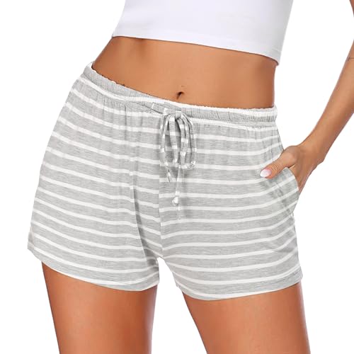 Ekouaer Women Pajama Shorts Comfy Lounge Bottom with Pockets Stretch Strip Sleepwear Drawstring Pj Bottoms Sleep Shorts X-L