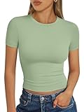 Trendy Queen Womens Short Sleeve T Shirts Summer Crop Tops Basic Slim Fit Gym Workout Y2k Clothes Light Green S