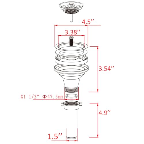 Kit Repuesto Colador para Fregadero de Acero Inoxidable 4.5in miniatura 5
