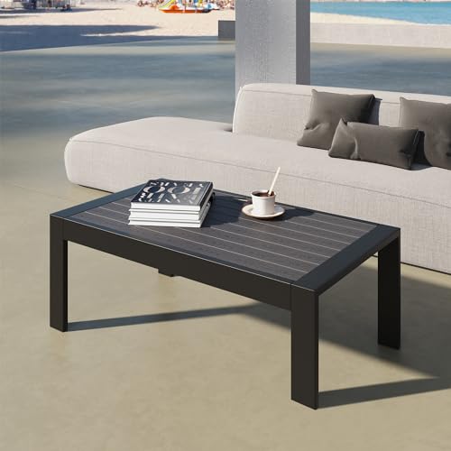 image for Kiss the Water All-Weather Aluminum Outdoor Coffee Table, Modern Coffe