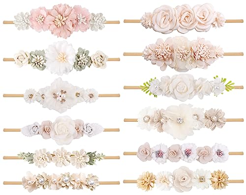 Image of Toptim Baby Floral with Nylon Headbands for Newborn Girls Shower Photo (C-12 Pack)