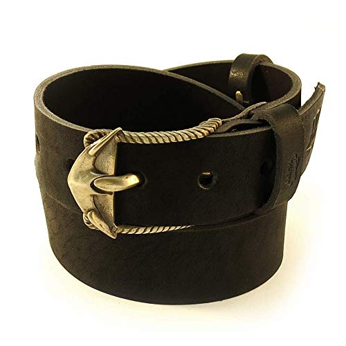 Casual leather belt with solid brass ornamental marine belt buckle Anchor 1.5 inch width