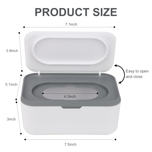 Flushable Wipes Dispenser for Compatible with Cottonelle, Refillable Wet Wipe Holder with Easy Pull Design, Moisture-Locking Flip Lid, Portable Wipes Case for Baby & Adult，Home, Travel, Grey