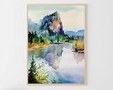 Columbia Gorge Painting Beacon Rock Poster Mountain Landscape Oregon Wall ArtSailboat Artwork Seascape Poster beach House Wall DecorPrint Fruit Tree Painting Botanical Poster