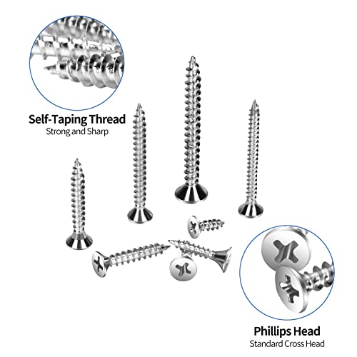 Wellocks Wood Screws 290 Pcs #6#8#10 Metal Drywall Screws Assortment Upgrade Thicken Box Carbon Steel Flat Head Self Tapping Screw Kit With Handy Storage Box For Homemade Repair Woodwork(D001) #TOP3