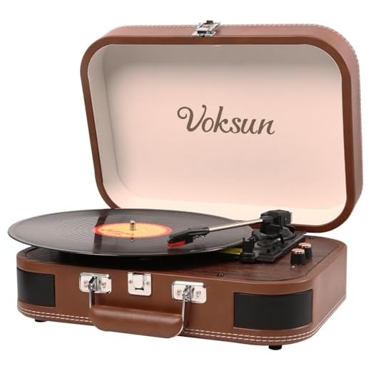 VOKSUN Platine Vinyle,Tourne Disque à encodeur numérique Bluetooth Portable avec 3 Vitesses 33/45/78 TR/Min 2 Haut-parleurs stéréo intégrés Aux-in RCA,Coquillage (Brun)