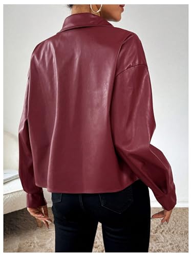 Milumia Women's Pu Leather Long Sleeve Jacket Button Front Motorcycle Coats3