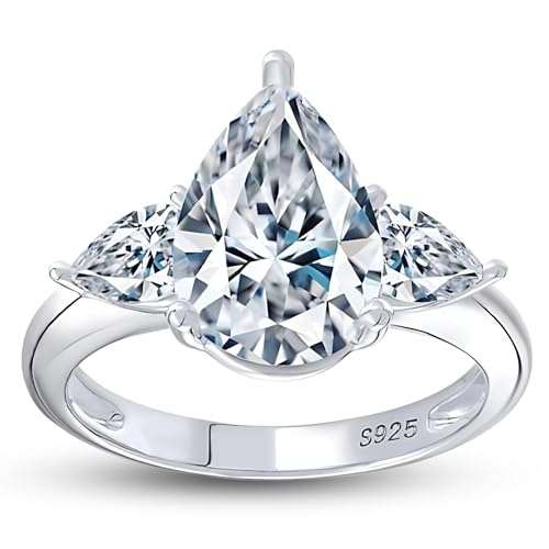 Pear CZ Engagement Rings for Women by Ginger Lyne |3.78 Ct 8A Cubic Zirconia | 925 Sterling Silver Wedding Ring for Women | Travel Promise or Bridal for Her